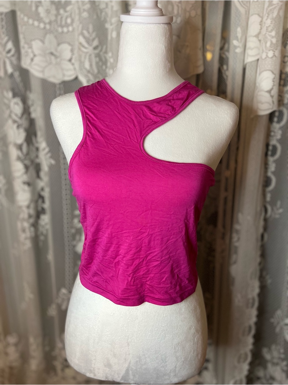 SHEIN Hot Pink Asymmetric Cutout Crop Tank Plus Size